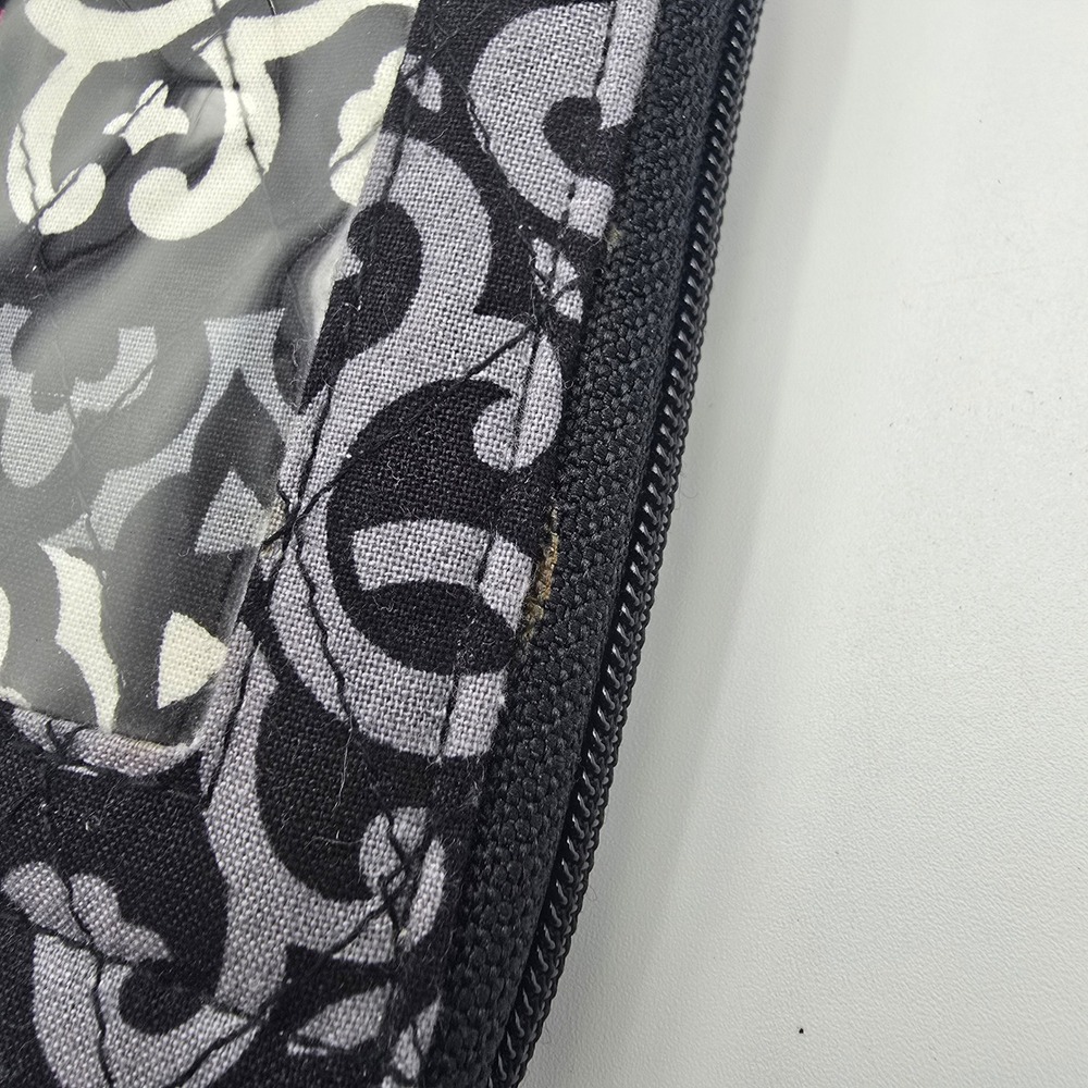 Vera Bradley Wristlet Wallet ID Window Zip Around Black Pink Gray Floral Pattern - Picture 3 of 7
